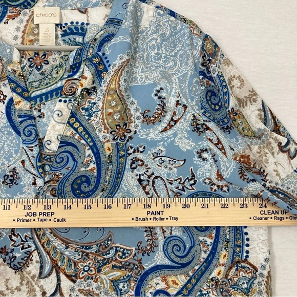 Chico's Paisley Y Neck Layered Asymmetric Long Sleeve Tunic size XL 3 - Picture 5 of 9